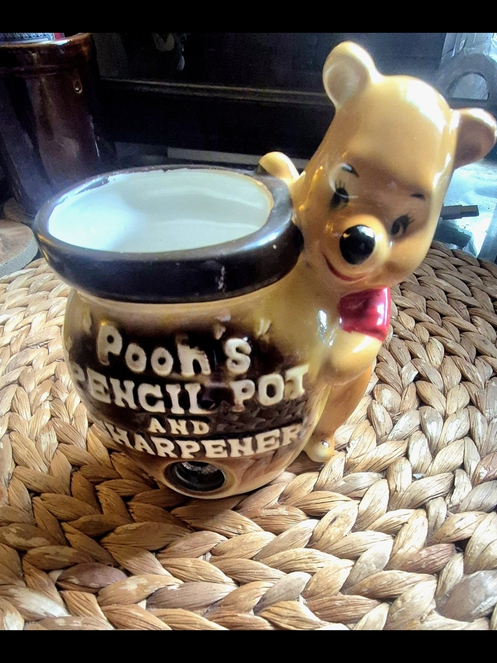 Vintage Winnie the Pooh Ceramic Pencil Pot & Pencil Sharpener Disney Desk Organi